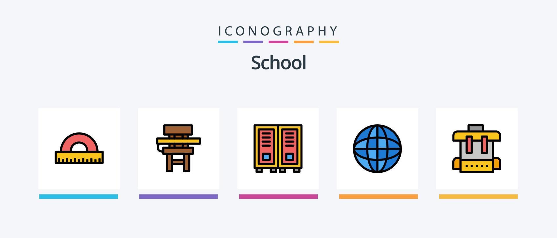 Schullinie gefüllt 5 Icon Pack inklusive Lesen. Bibliothek. Ausbildung. Ausbildung. Ausbildung. kreatives Symboldesign vektor