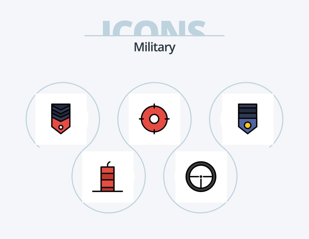 militärische Linie gefüllt Icon Pack 5 Icon Design. Abzeichen. Streifen. Ziel. Rang. Abzeichen vektor