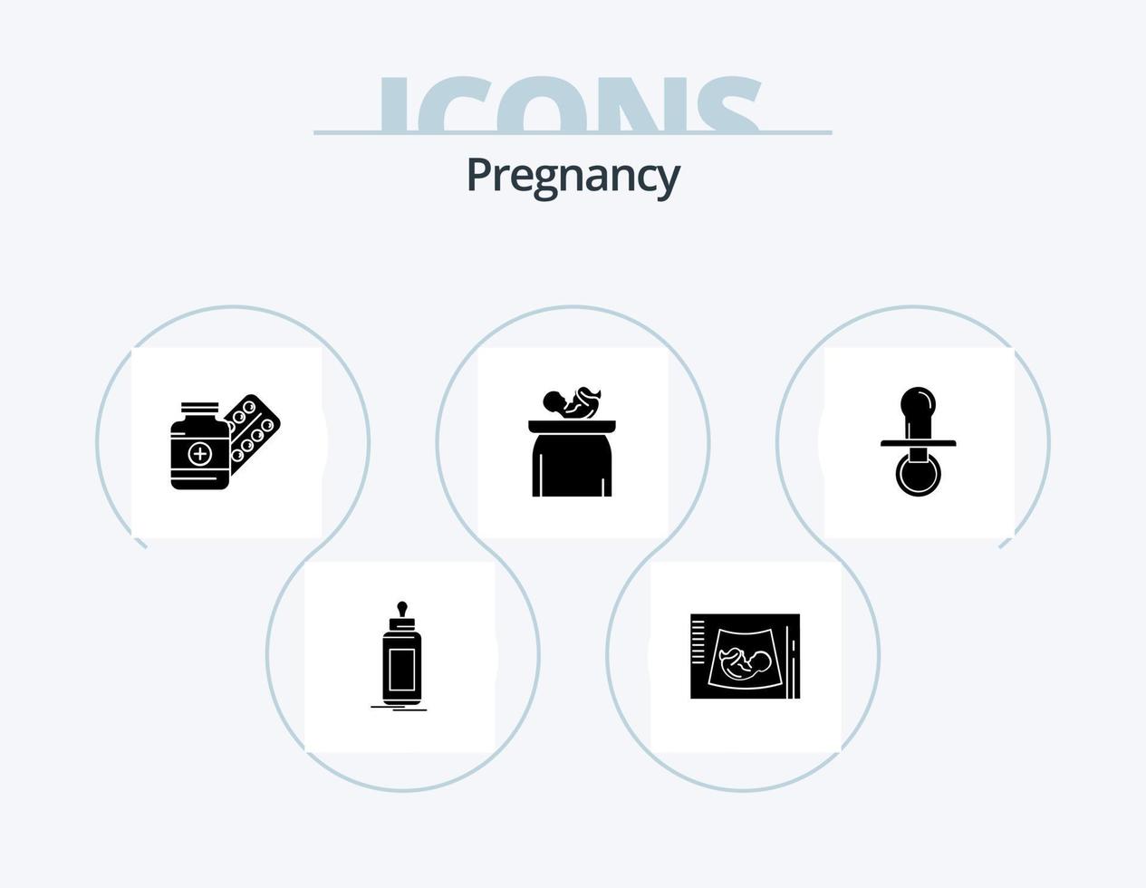 graviditet glyf ikon packa 5 ikon design. vikt. läsplatta. sonogram. läkemedel. piller vektor