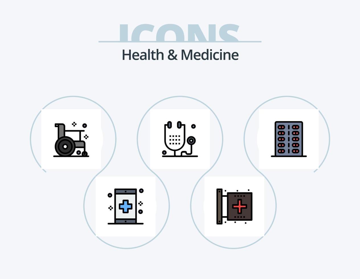 hälsa och medicin linje fylld ikon packa 5 ikon design. kondition. sjukdom. hälsa. sjukhus. hälsa vektor
