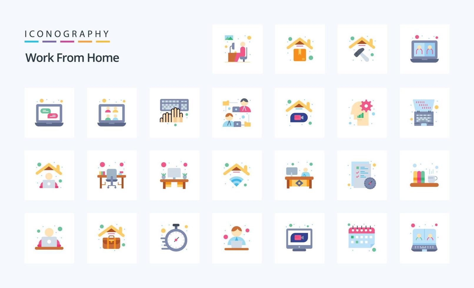 25 arbete från Hem platt Färg ikon packa vektor