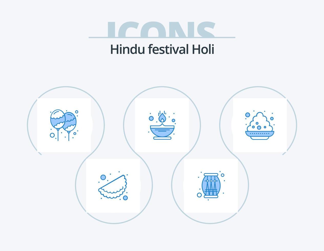 Holi Blue Icon Pack 5 Icon-Design. Platte. Öl. Dekoration. Lampe. Feuer vektor