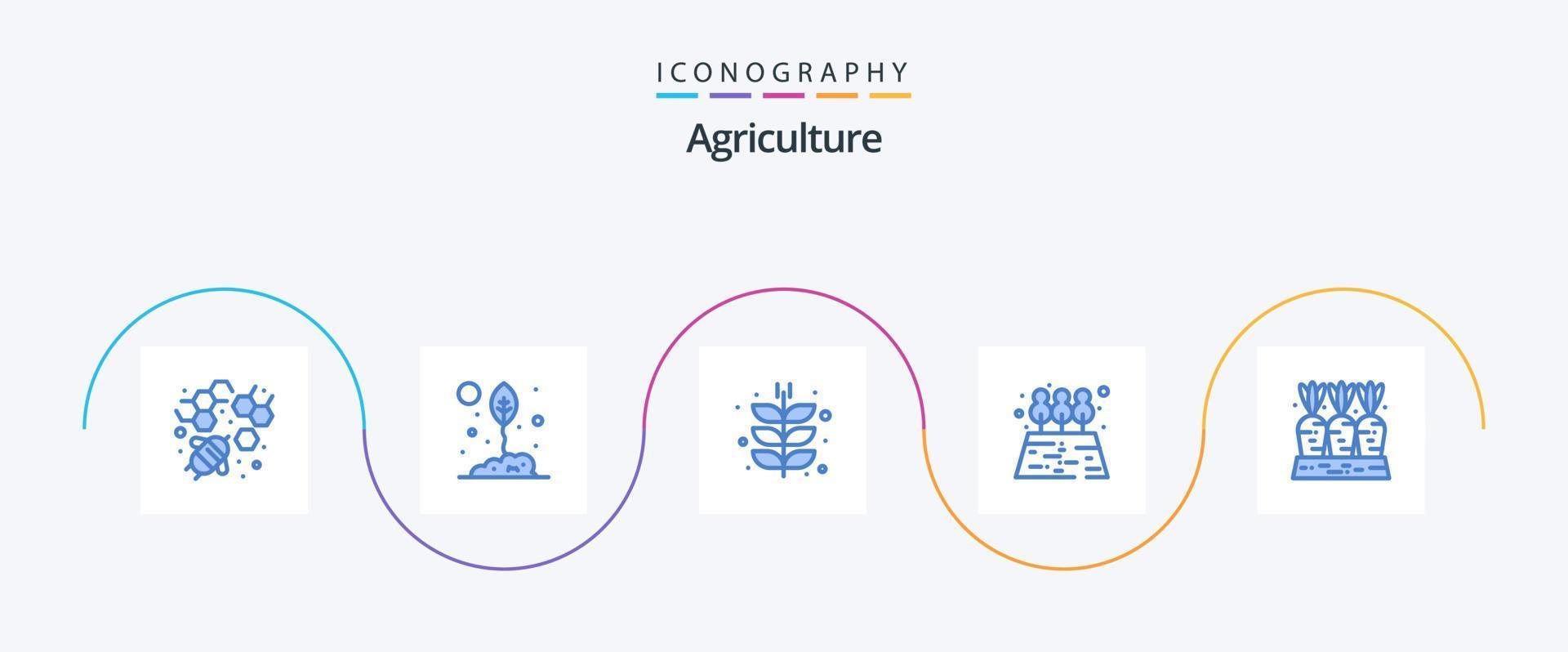 lantbruk blå 5 ikon packa Inklusive morot. träd. lantbruk. trädgård. skörd vektor