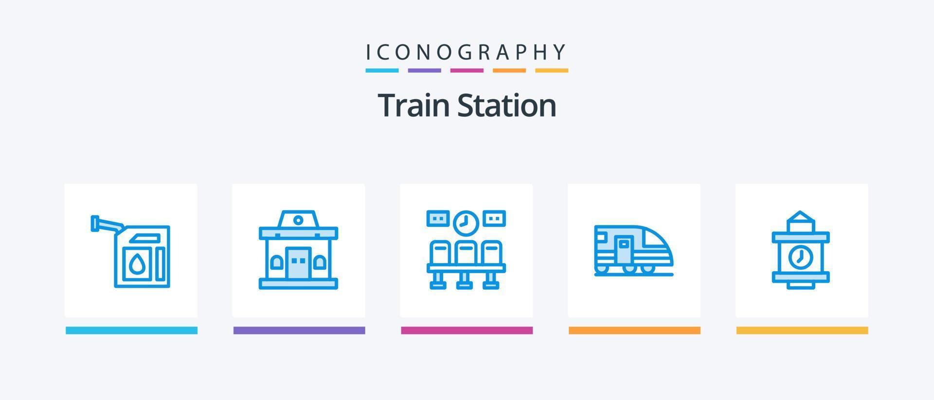 tåg station blå 5 ikon packa Inklusive tid. transport. säten. tåg. station. kreativ ikoner design vektor