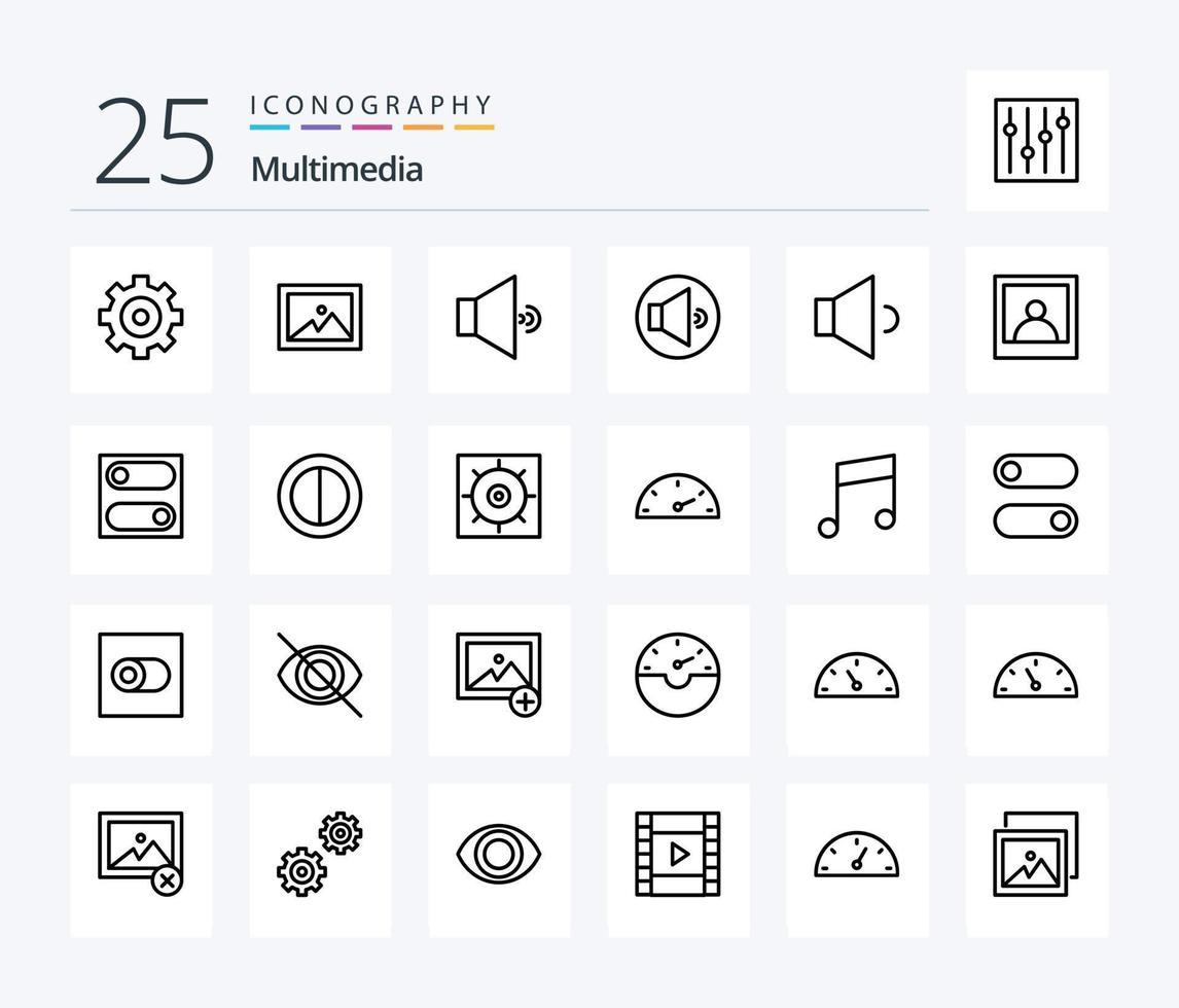 multimedia 25 linje ikon packa Inklusive växlar. kontrast. volym. färger. växla vektor