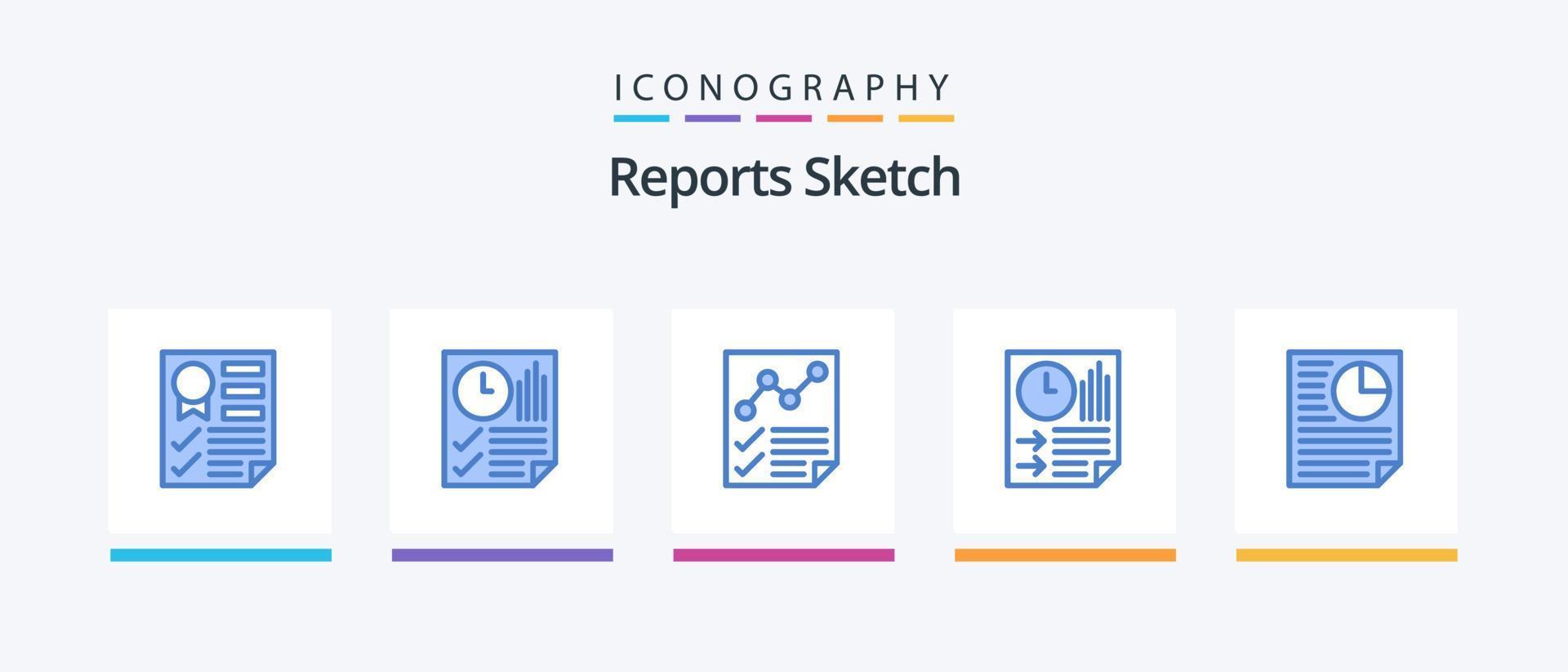 Reports Sketch Blue 5 Icon Pack inklusive Seite. Riegel. Bericht. Bericht. dokumentieren. kreatives Symboldesign vektor