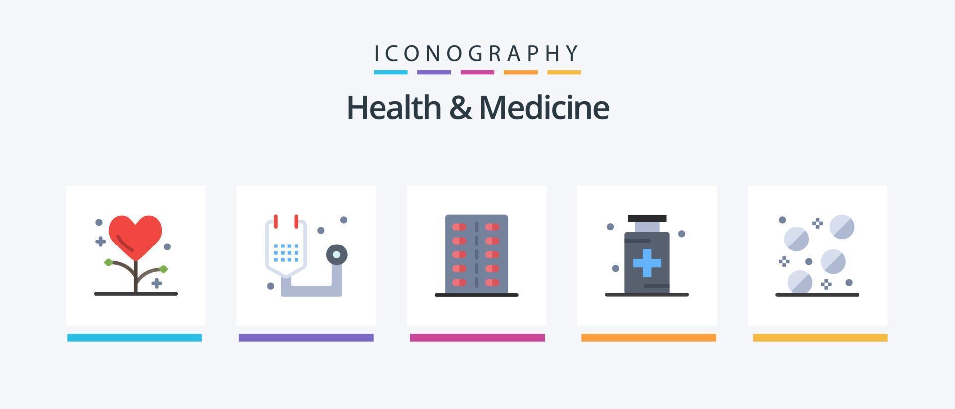 hälsa och medicin platt 5 ikon packa Inklusive tabletter. medicin. form. medicin. hälsa. kreativ ikoner design vektor