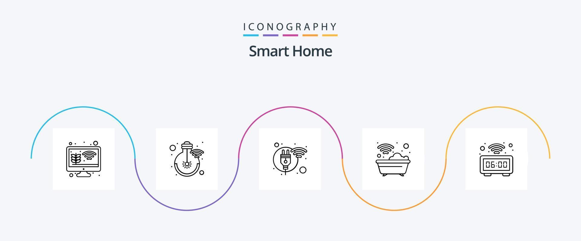 Smart Home Line 5 Icon Pack inklusive smart. Bad. Licht. schlau. Leistung vektor