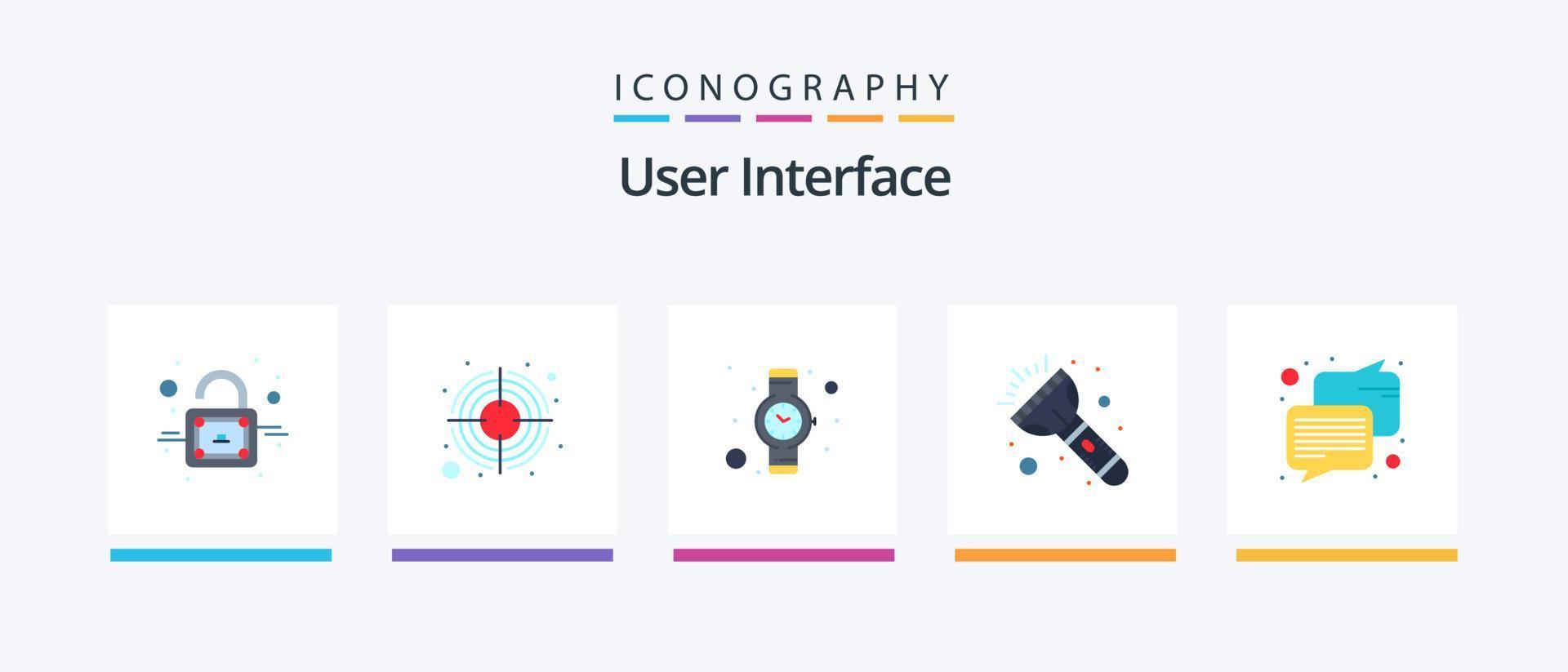 användare gränssnitt platt 5 ikon packa Inklusive . meddelande. tid. kommunikation. fackla. kreativ ikoner design vektor