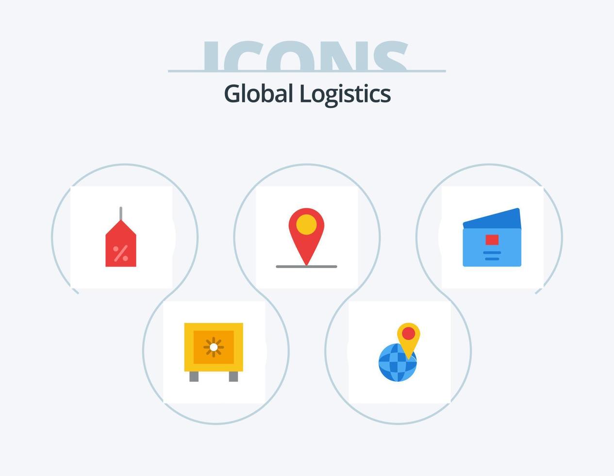 global logistik platt ikon packa 5 ikon design. debitera. värld. märka. stift. global vektor