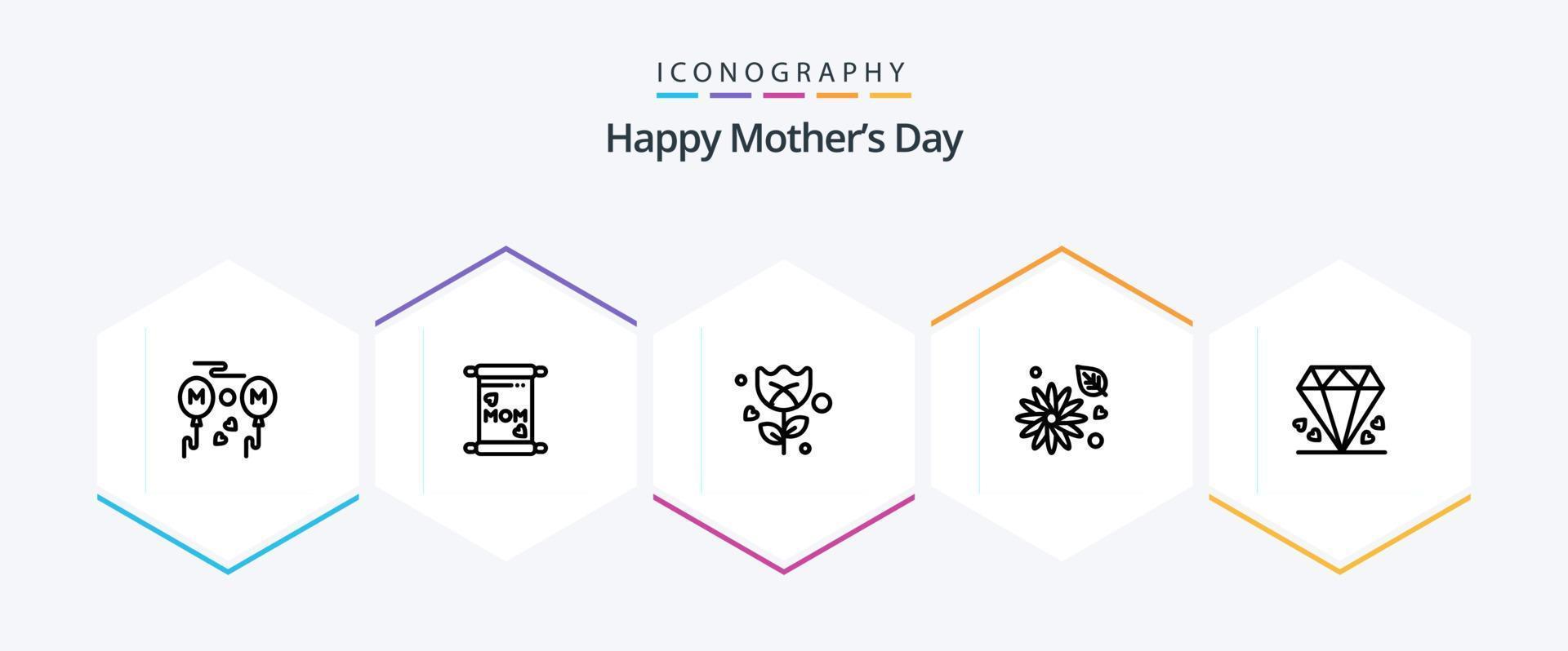 Happy Mothers Day 25-Zeilen-Icon-Pack mit Natur. Butterblume . Mutter. Blume . Rose vektor