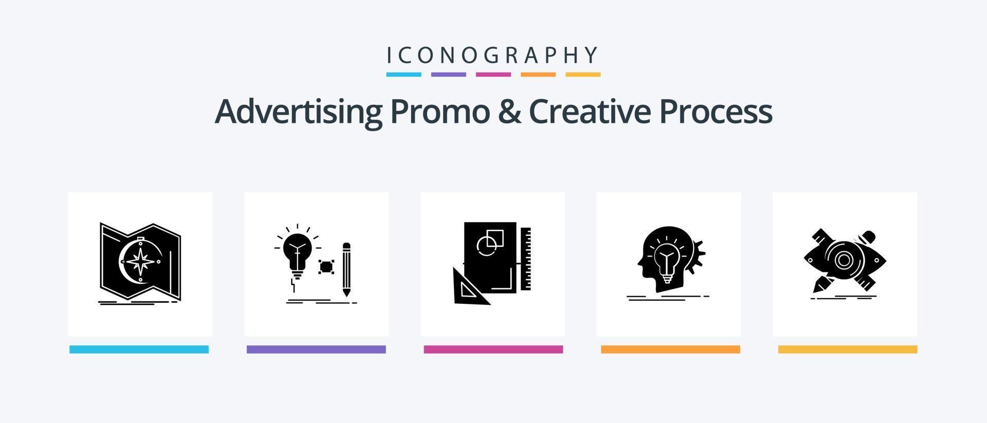 Werbepromo und Kreativprozess Glyphe 5 Icon Pack inklusive Kreativität. Skizzierung. Lampe. skizzieren. Layout. kreatives Symboldesign vektor