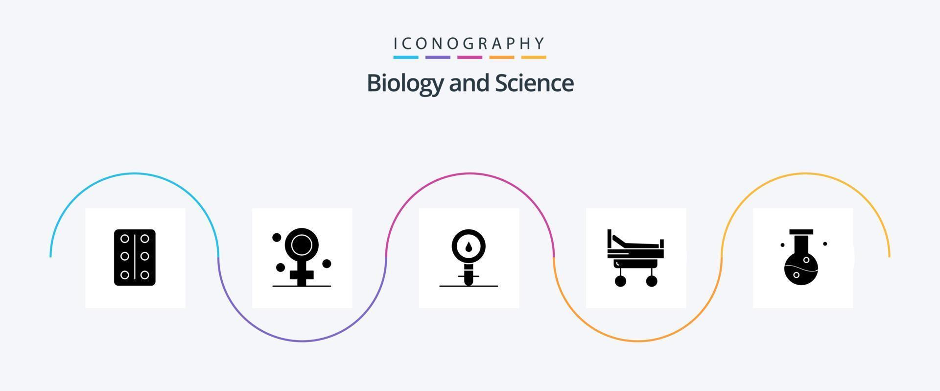 Biologie Glyphe 5 Icon Pack inklusive Verbindung. Biologie. Biologie. medizinisch. Bett vektor
