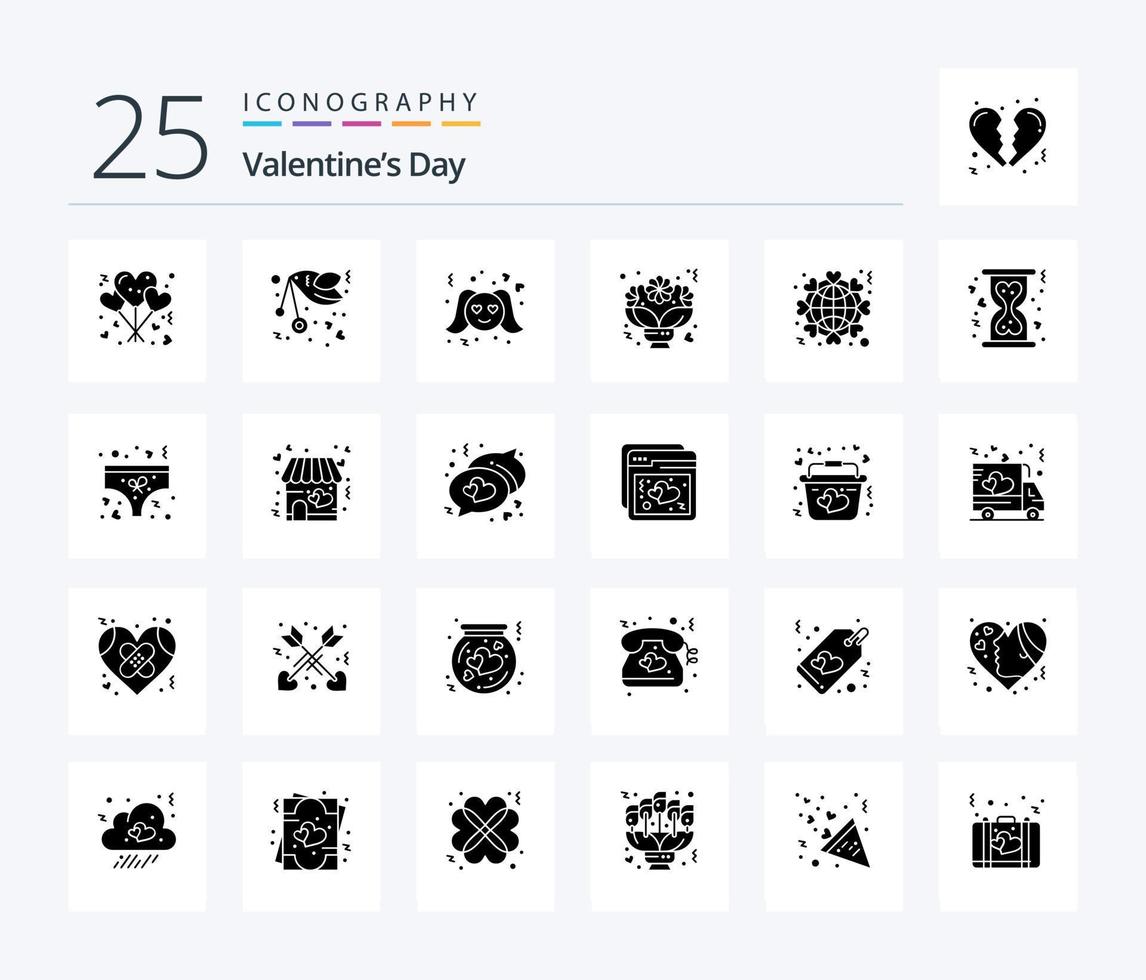 Valentinstag 25 solides Glyphen-Icon-Pack mit Rosen. Liebe. Romantik. Blume. Frau vektor