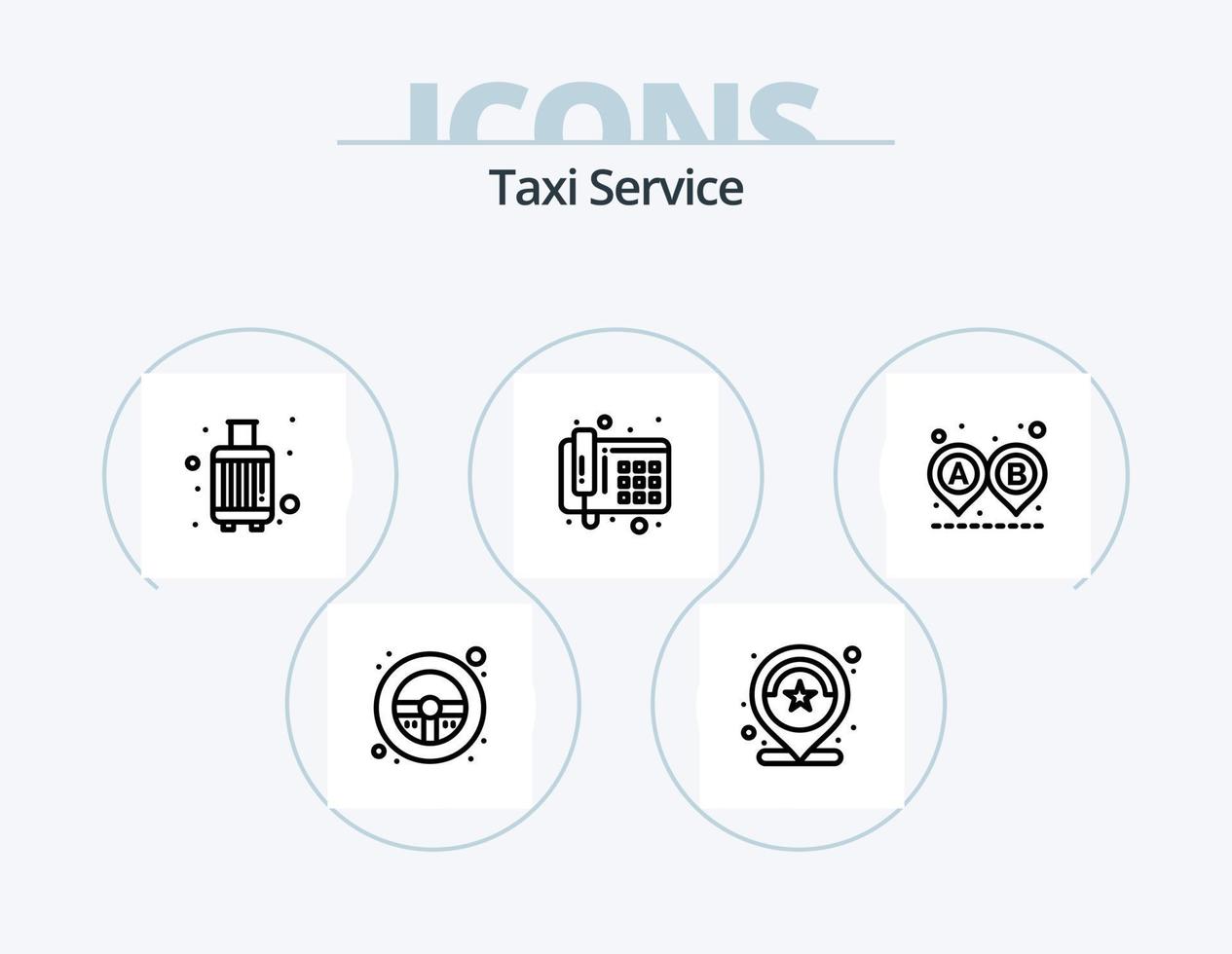 Taxi-Service-Line-Icon-Pack 5 Icon-Design. Fall. Taxi. Standort. suchen. Sterne vektor