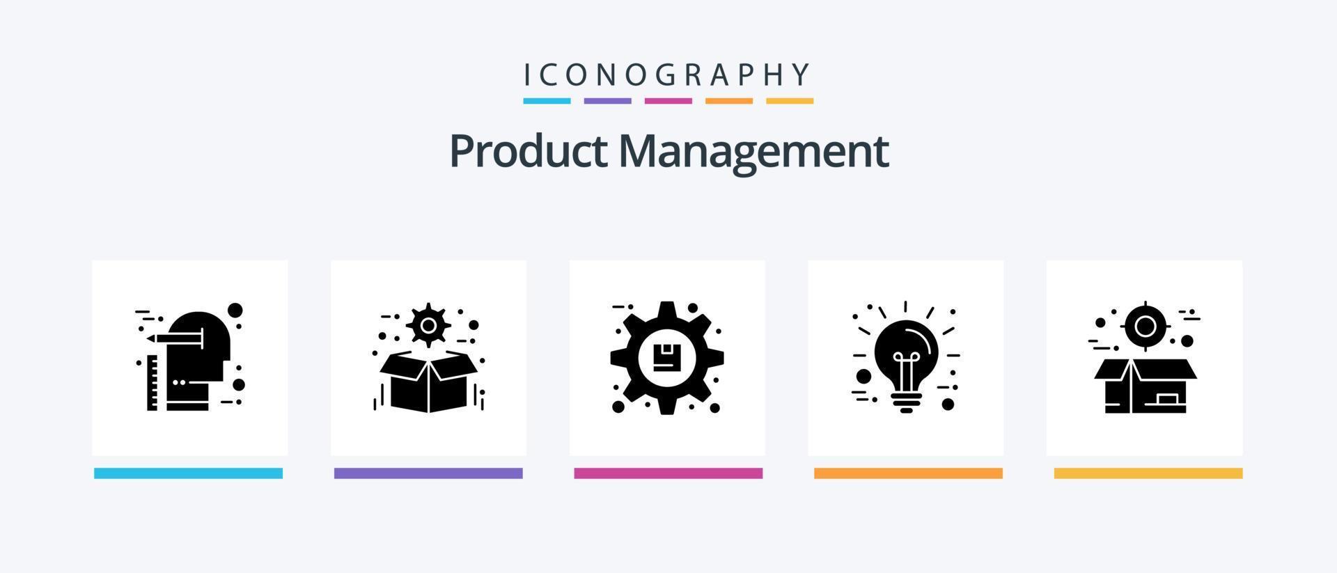 Produktmanagement Glyph 5 Icon Pack inklusive Innovation. Geschäft. Paket. Produkt. Optionen. kreatives Symboldesign vektor