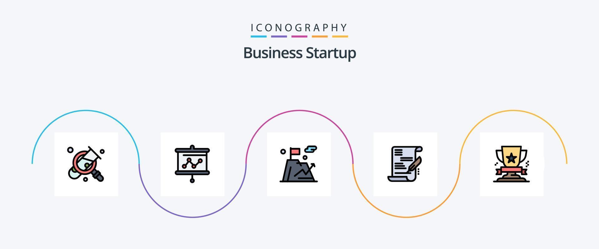 företag börja linje fylld platt 5 ikon packa Inklusive vinna. tilldela. företag. dokumentera. avtal vektor