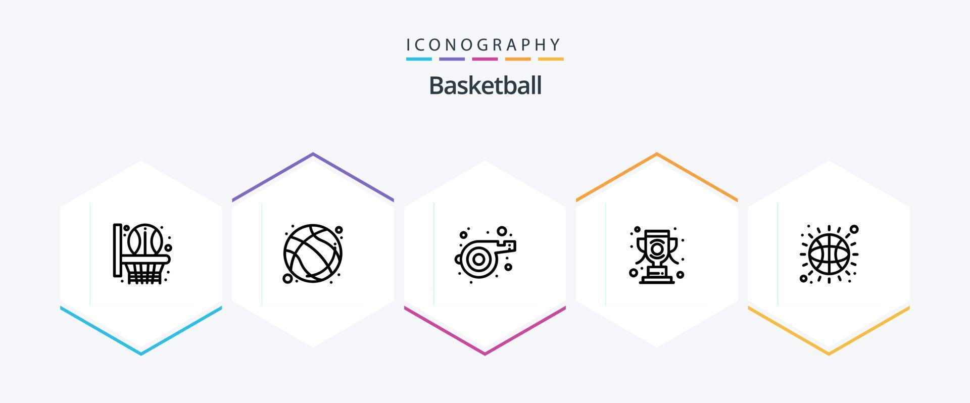 basketboll 25 linje ikon packa Inklusive sport. boll. tränare. vinnare. trofén vektor