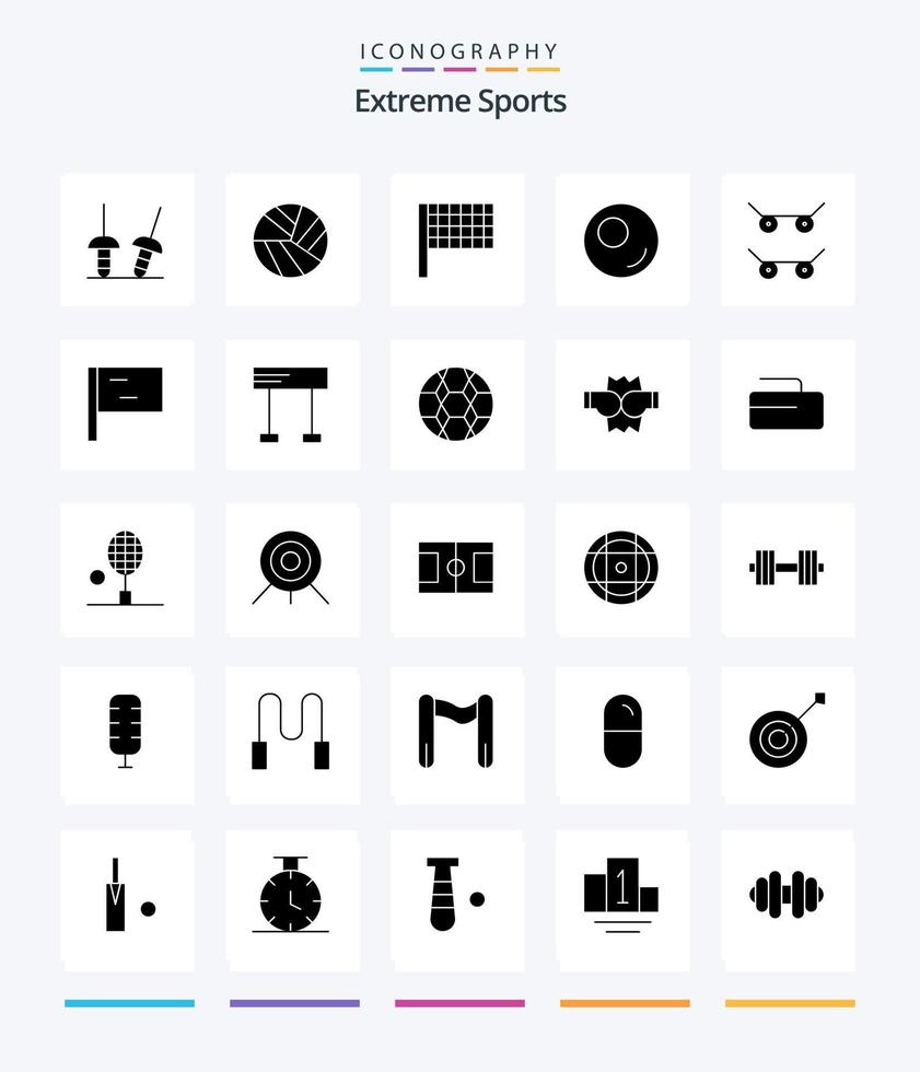 kreativ sport 25 glyf fast svart ikon packa sådan som sport. linje. översikt. Avsluta. flagga vektor