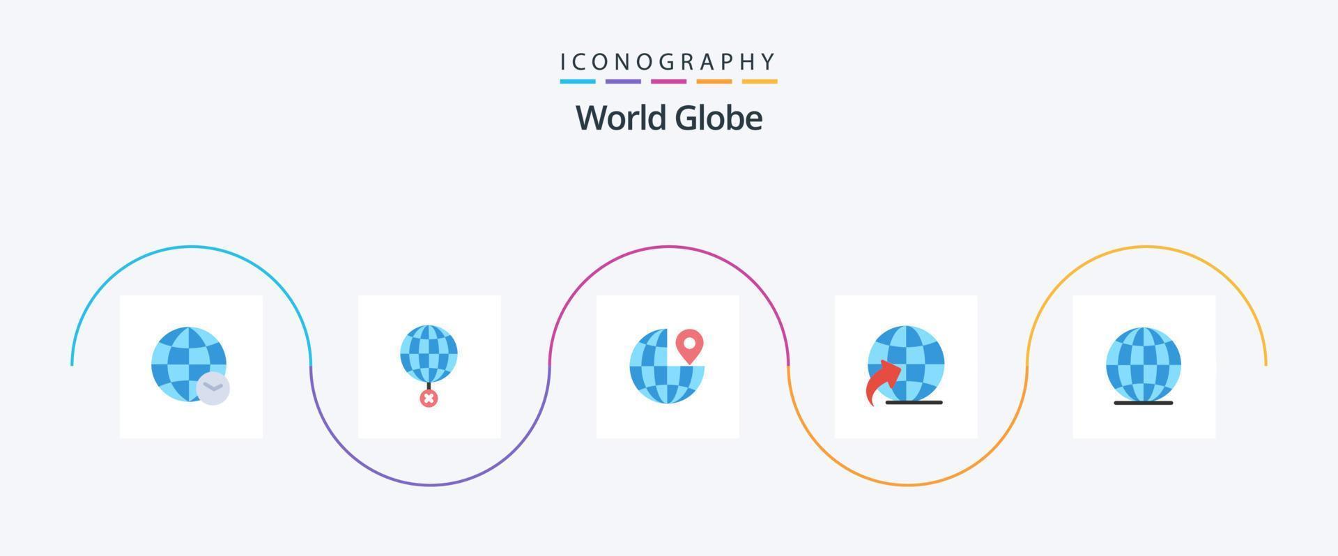 klot platt 5 ikon packa Inklusive värld. global. croos. resa. pil vektor