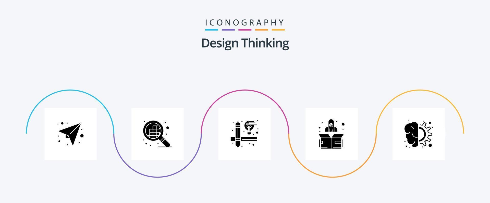 design tänkande glyf 5 ikon packa Inklusive tänkande. redskap. design. design. upp vektor
