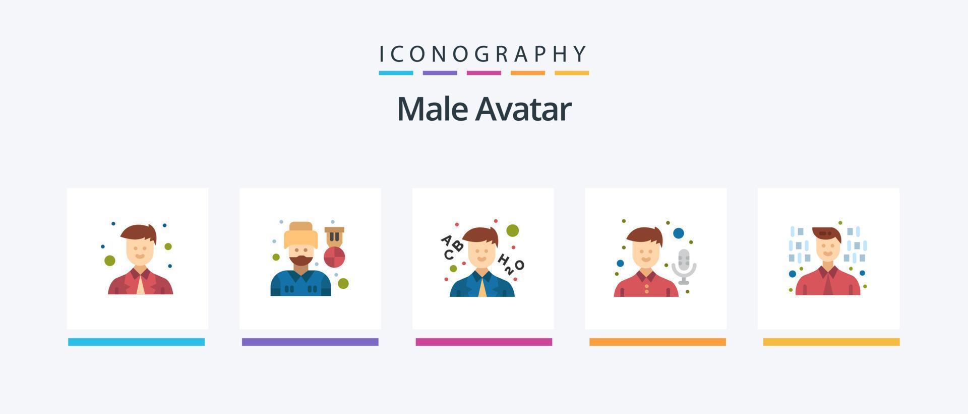 manlig avatar platt 5 ikon packa Inklusive programmering. utveckling. lära sig. inspelare. mikrofon. kreativ ikoner design vektor