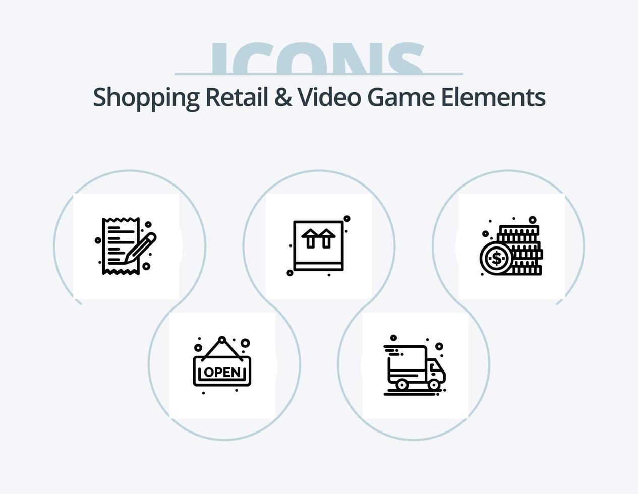 shoping detaljhandeln och video spel element linje ikon packa 5 ikon design. kreditera. plats. köpa . navigering. bläddra vektor