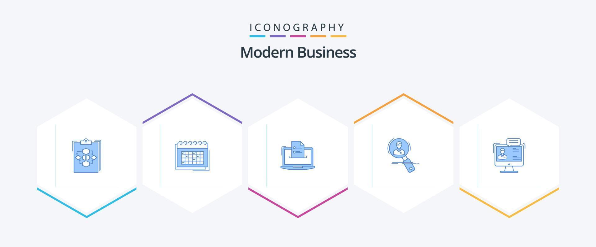 Modern Business 25 Blue Icon Pack inklusive Online. Geschäft. Geschäft. Merkmale. Zeitplan vektor