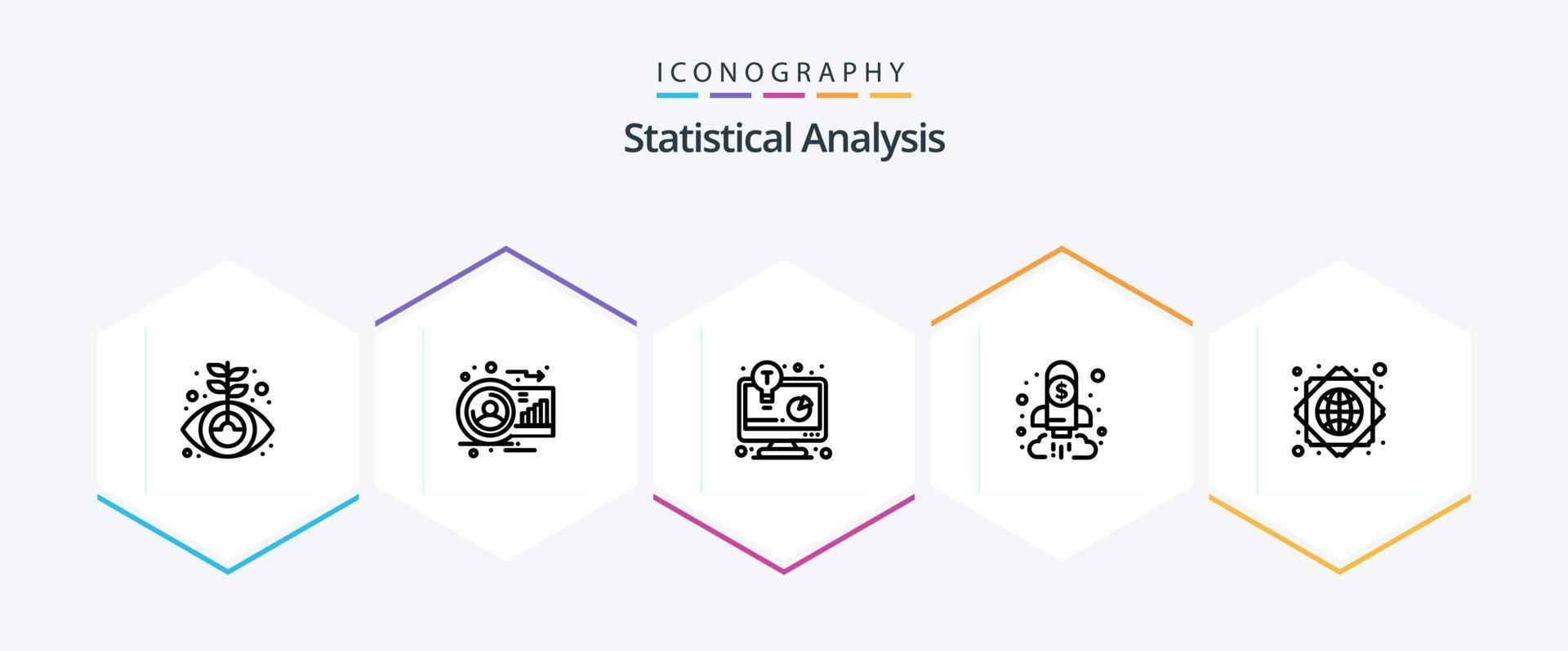 statistisk analys 25 linje ikon packa Inklusive mål. Diagram. person. företag. företag lösning vektor