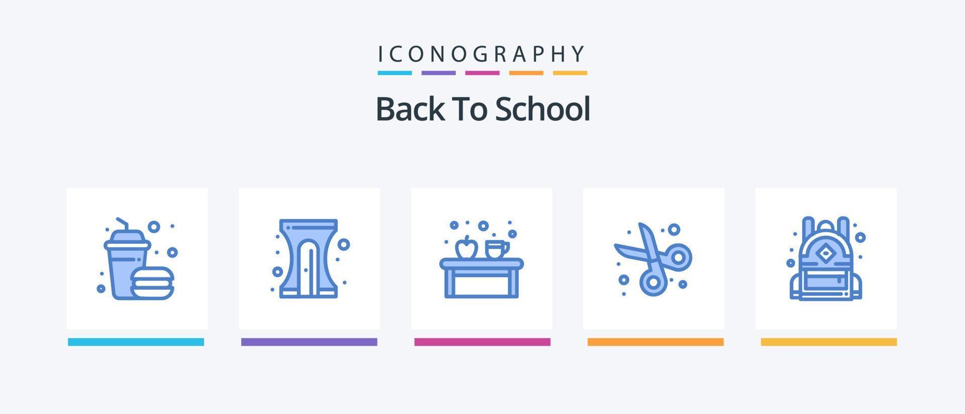 tillbaka till skola blå 5 ikon packa Inklusive studerande. utbildning. kaffe. skära. äpple. kreativ ikoner design vektor