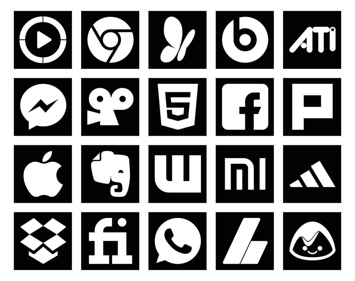 20 Social Media Icon Pack inklusive fiverr adidas html xiaomi evernote vektor