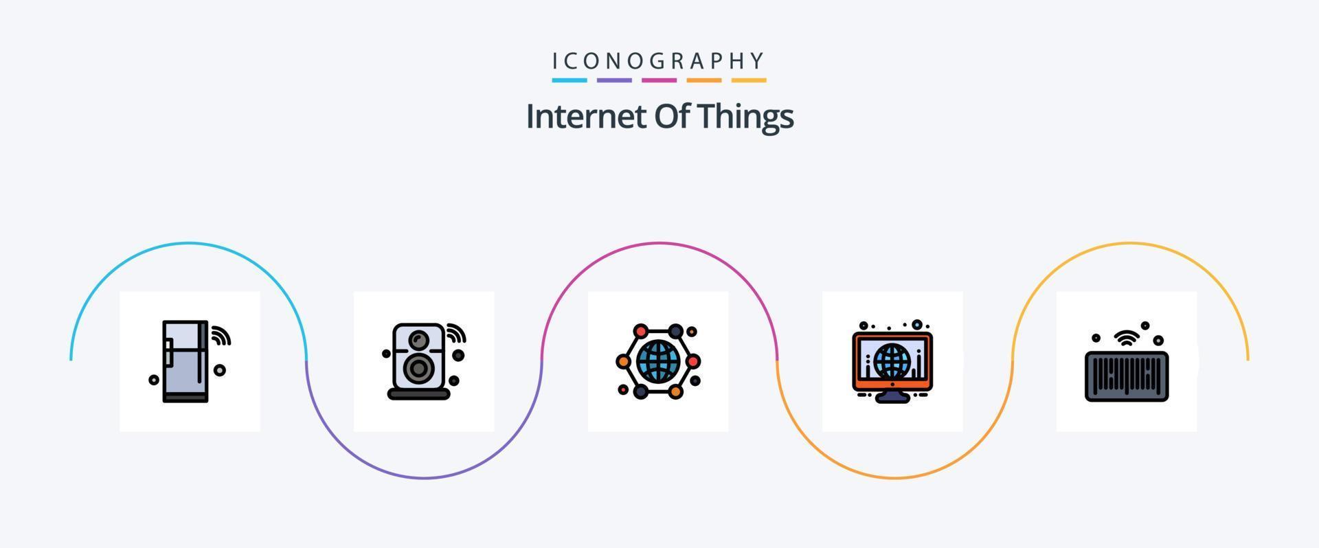 Internet der Dinge Linie gefüllt Flat 5 Icon Pack inklusive Bildschirm. Globus. iot. Internet der Dinge. Globus vektor