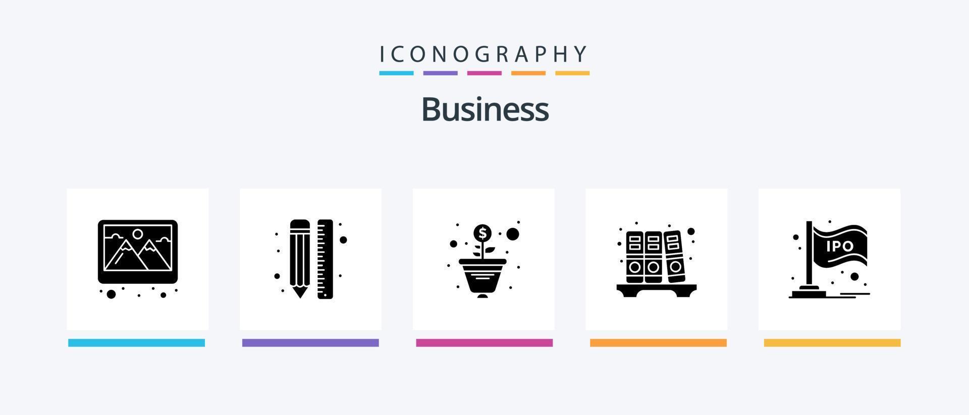 företag glyf 5 ikon packa Inklusive stock. ipo. design. historia. arkiv. kreativ ikoner design vektor