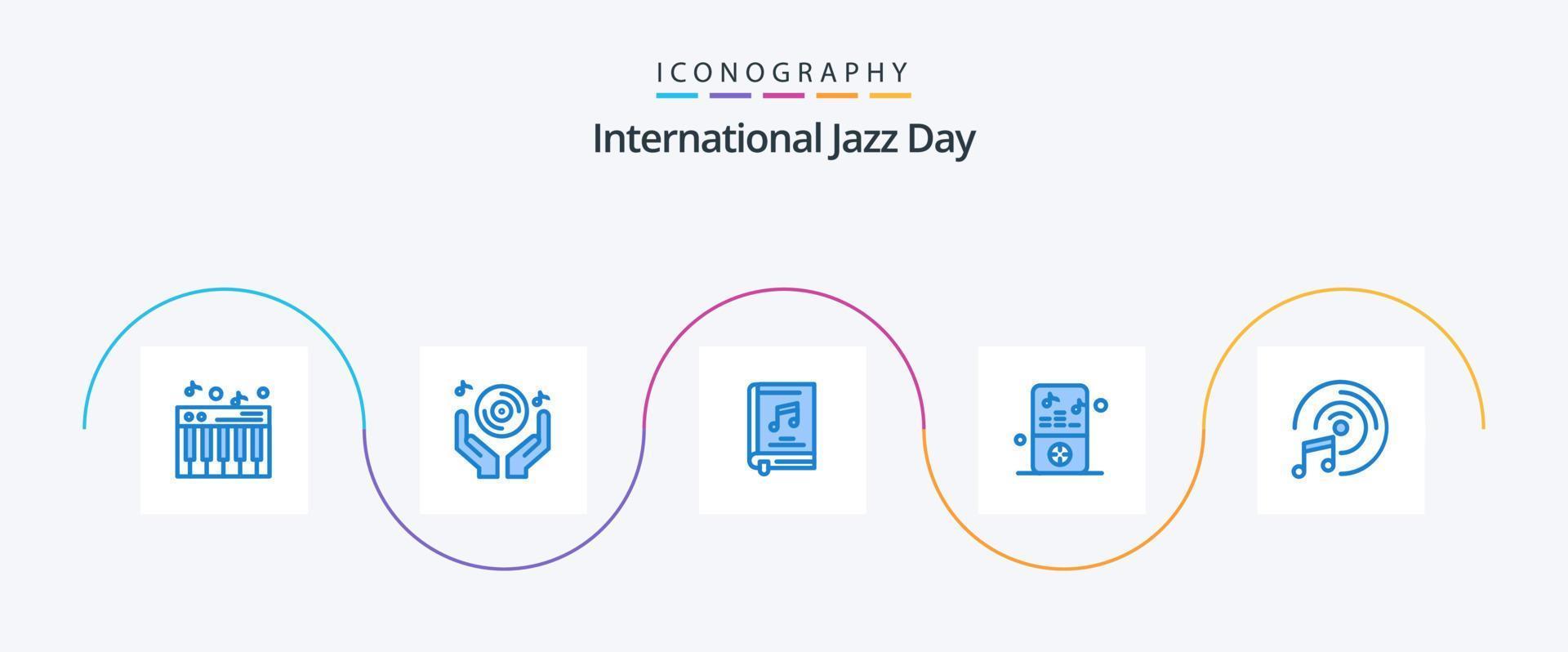 International Jazz Day Blue 5 Icon Pack inklusive CD. Musik p. Album. Musik. Video vektor