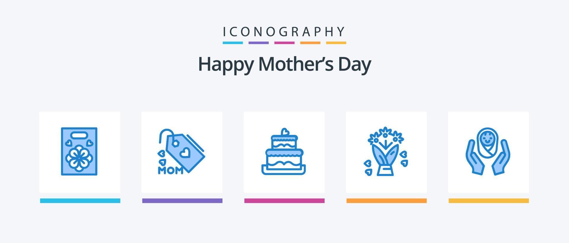 Happy Mothers Day Blue 5 Icon Pack inklusive Kinderbetreuungslogo. Säuglingspflege. Kuchen. Hände. Blume. kreatives Symboldesign vektor