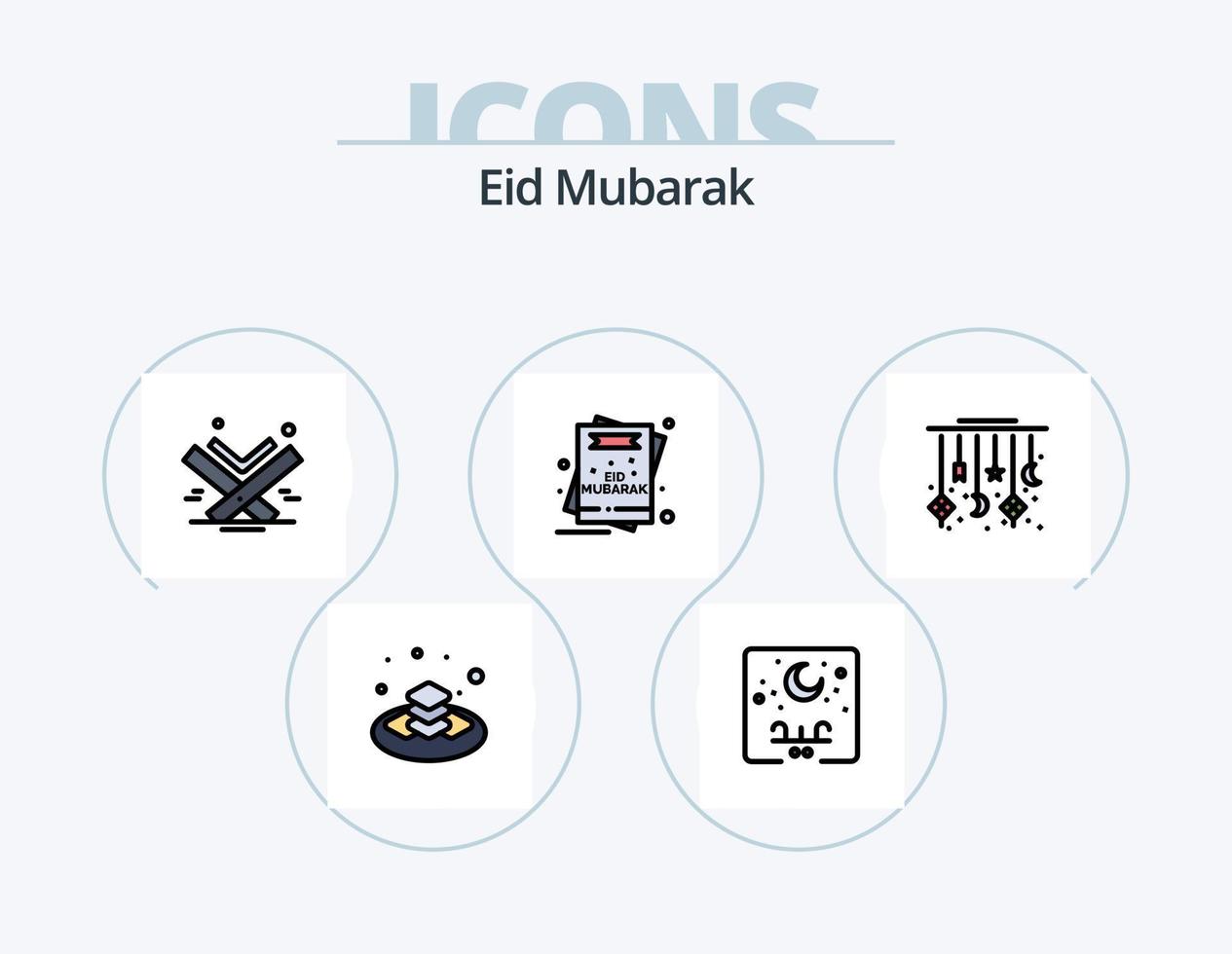 eid mubarak linje fylld ikon packa 5 ikon design. islamisk. träd. eid. handflatan. hand vektor
