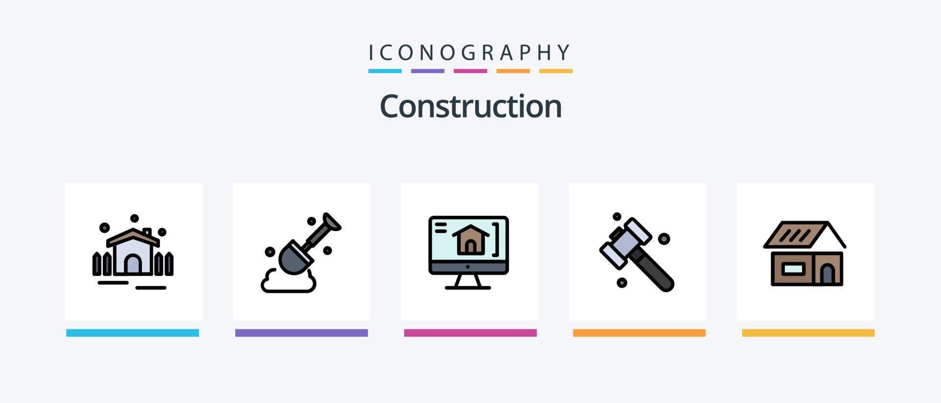 konstruktion linje fylld 5 ikon packa Inklusive målning. borsta. byggnad. hus. konstruktion. kreativ ikoner design vektor