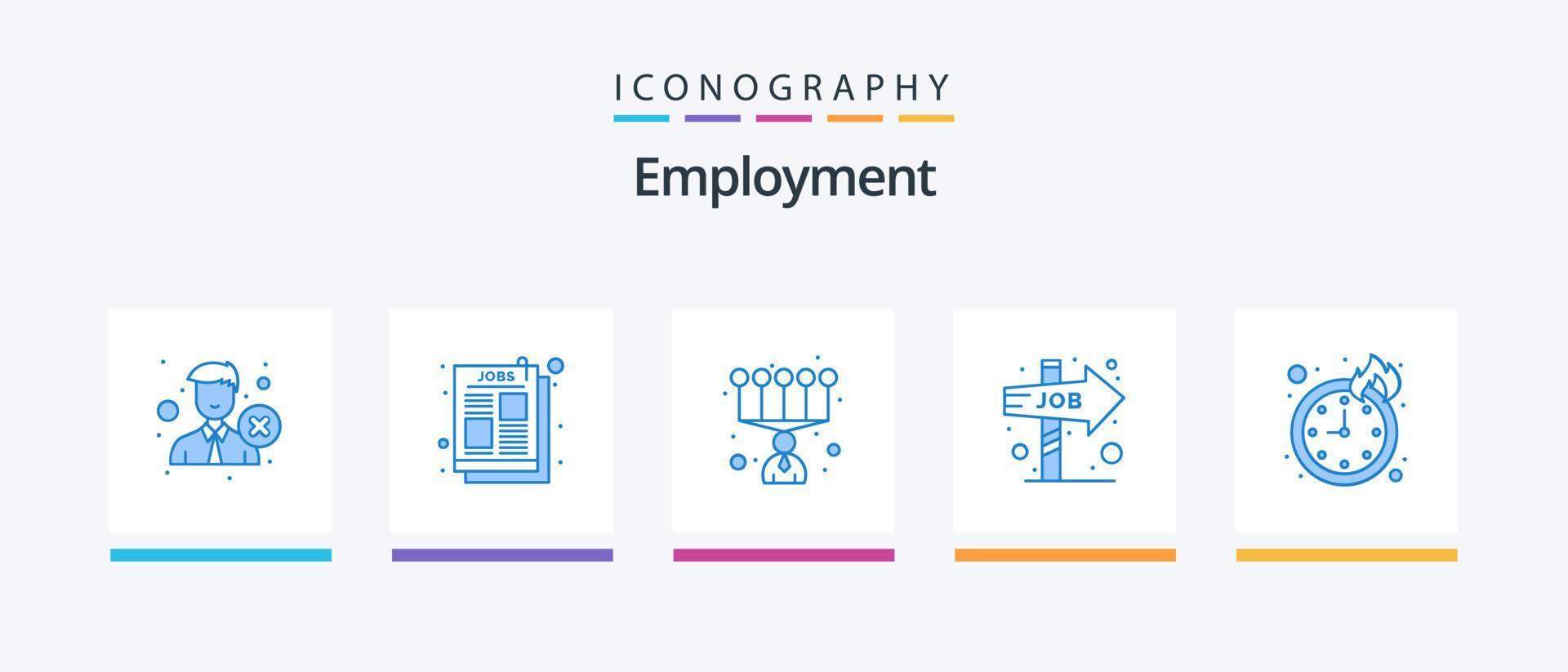 Beschäftigung blau 5 Icon Pack inklusive Zeit. Gelegenheit. Jobanzeige. Arbeitsrichtung. Karriere. kreatives Symboldesign vektor