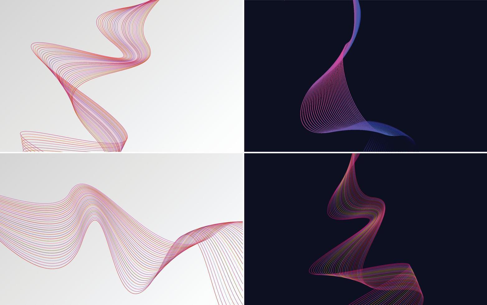 Set mit 4 geometrischen Wellenmusterhintergründen für einen modernen Look vektor
