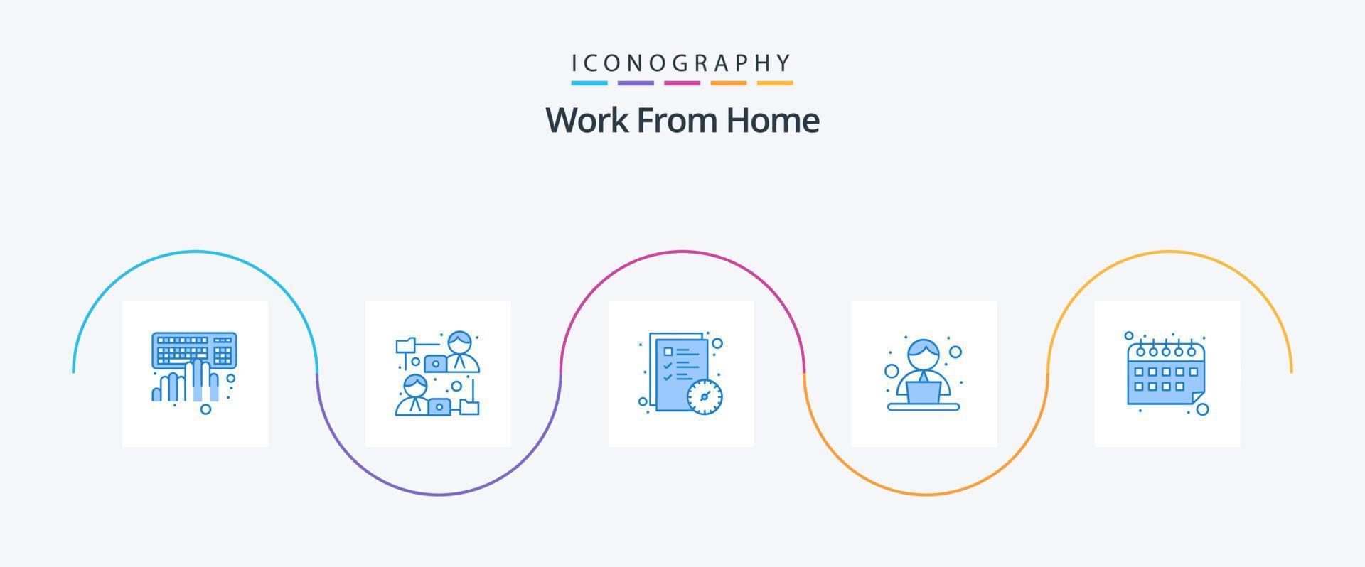 arbete från Hem blå 5 ikon packa Inklusive kalender. tid. fil delning. rutin. tid vektor