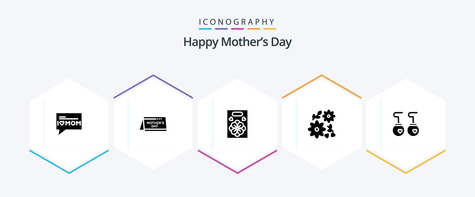 Happy Mothers Day 25 Glyphen-Icon-Pack inklusive Geschenk. Strauß . Zeit. Geschenk vektor