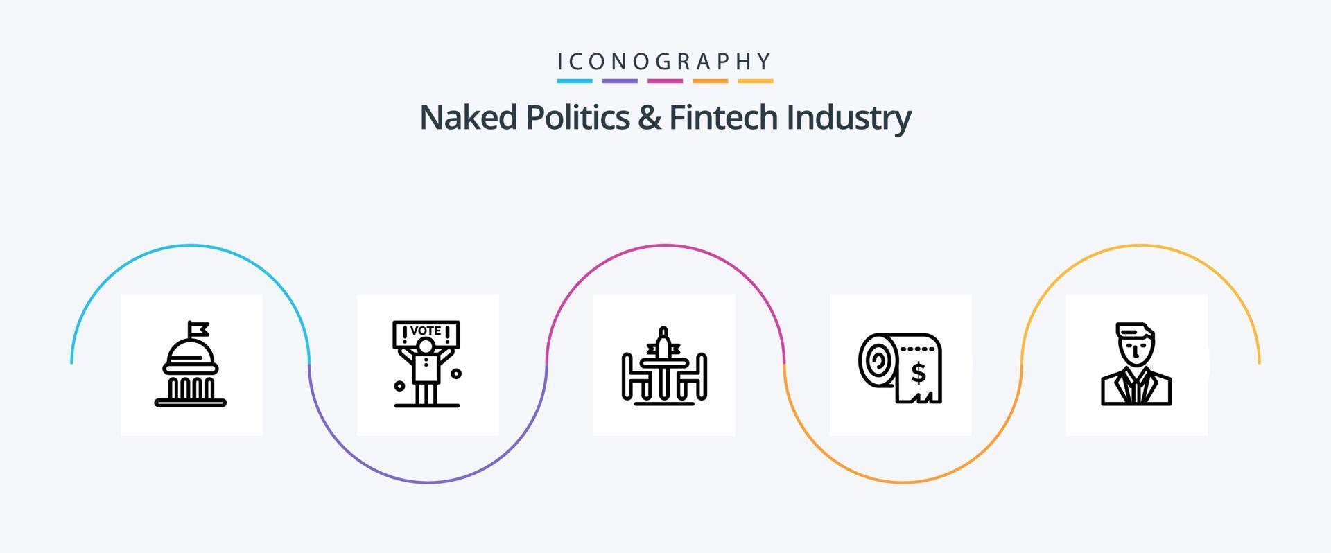Naked Politics und Fintech Industry Line 5 Icon Pack inklusive Leader. CEO. treffen. Chef. Kosten vektor