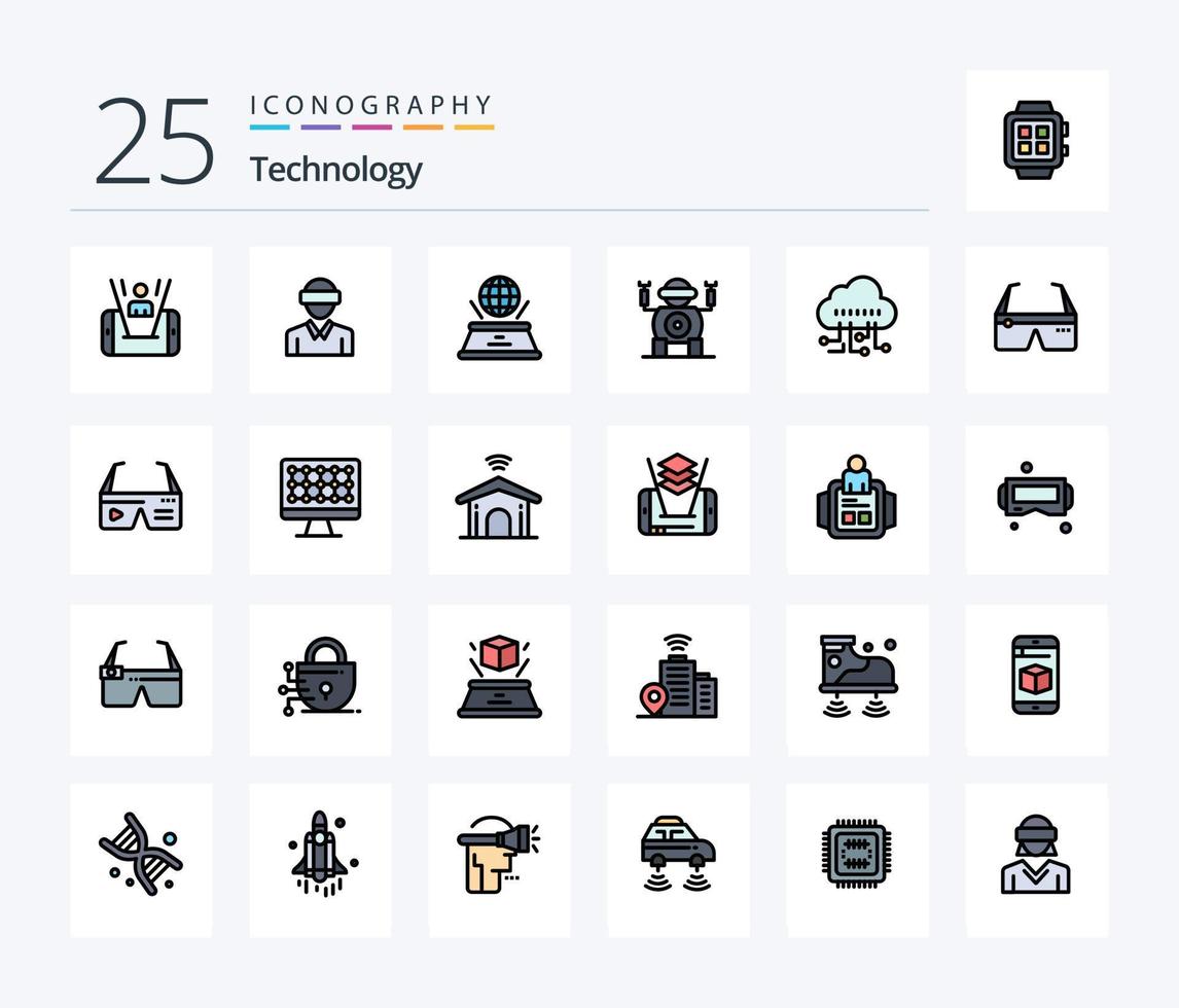 teknologi 25 linje fylld ikon packa Inklusive klara av. leksak. man. teknologi. presentation vektor