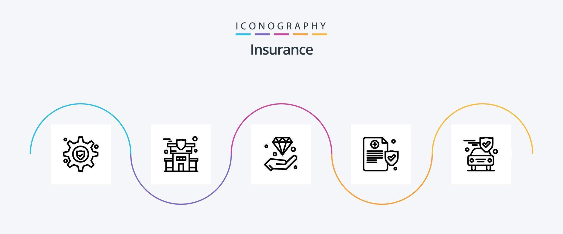 Insurance Line 5 Icon Pack inklusive Schild. Versicherung. halten. Auto. Versicherung vektor