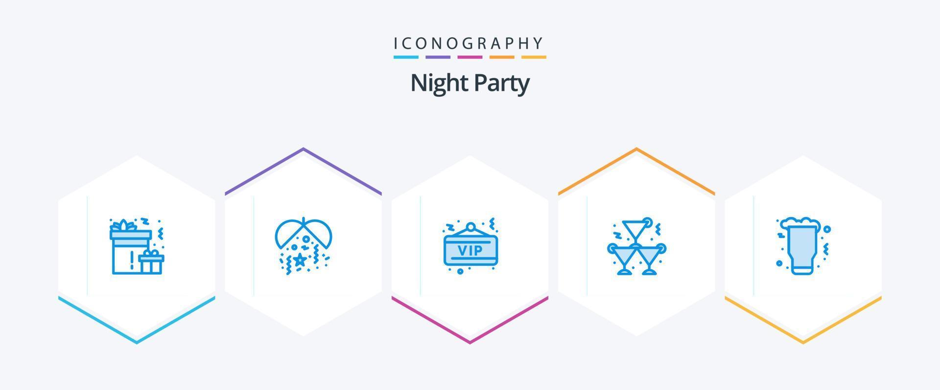 Night Party 25 Blue Icon Pack inklusive Party. Feier. Planke. Wein. trinken vektor