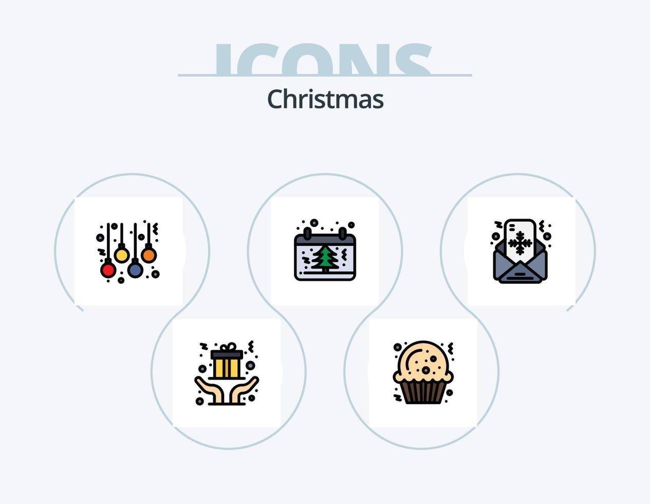 Weihnachtslinie gefüllt Icon Pack 5 Icon Design. Filmkamera. Filmklappe. Konferenz. Klappe. Schindel vektor