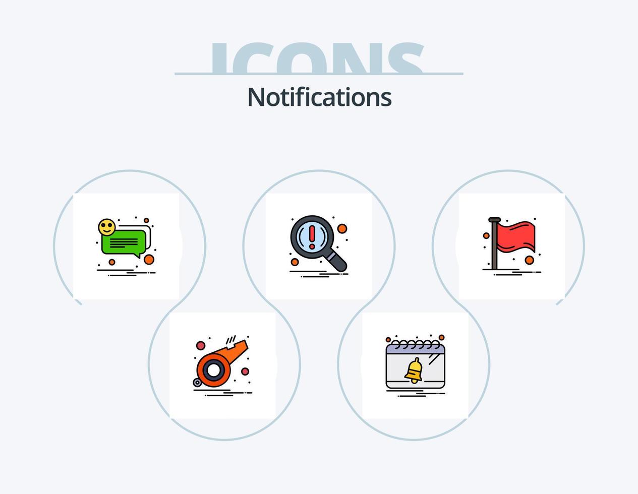 Benachrichtigungszeile gefüllt Icon Pack 5 Icon Design. Notiz. Buch. Block. Benachrichtigung. Horn vektor