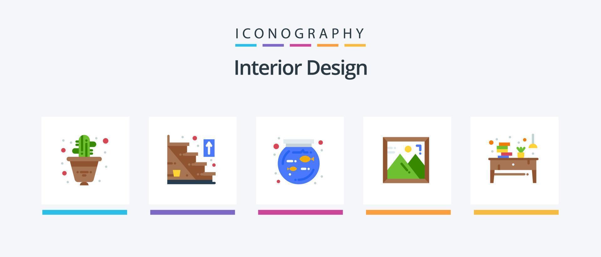 interiör design platt 5 ikon packa Inklusive kontor. skrivbord. skål. bok. Foto. kreativ ikoner design vektor