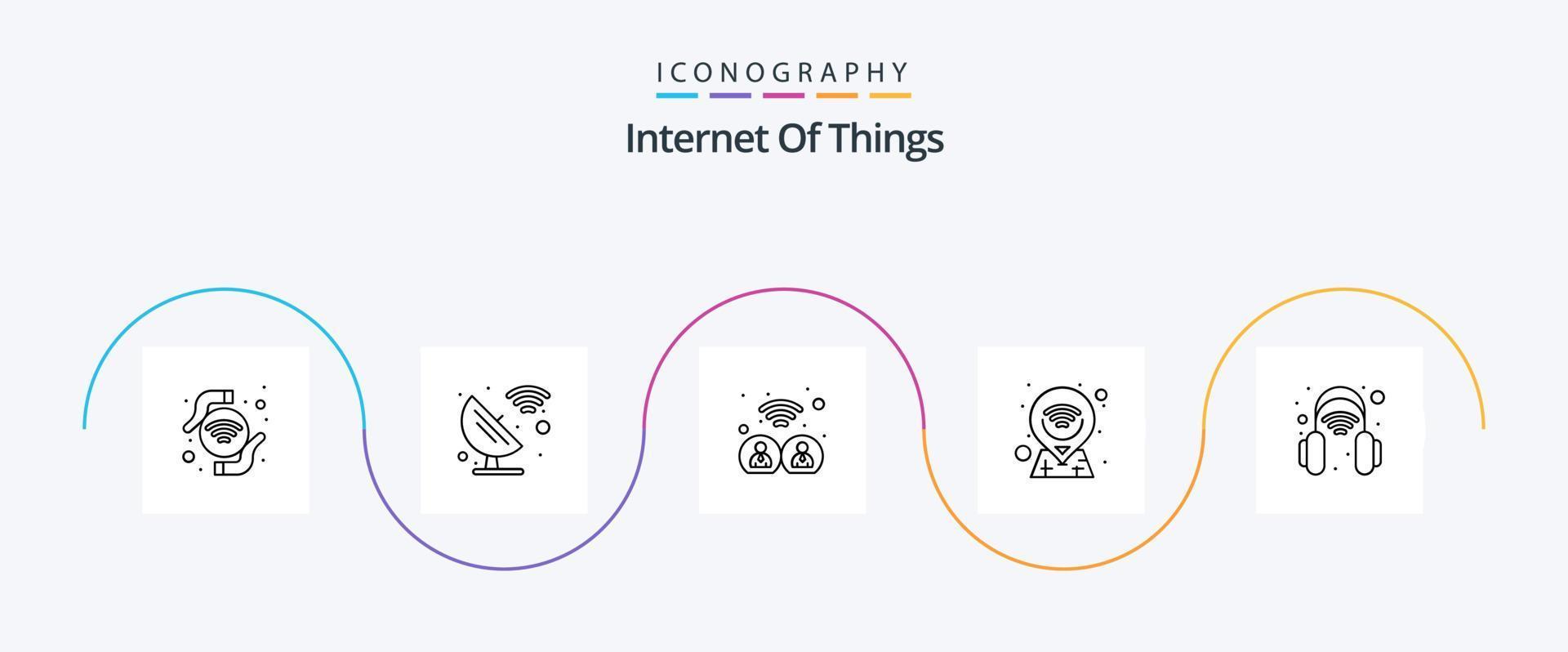 Internet der Dinge Linie 5 Icon Pack inklusive Headset. schlau. Technologie. Stift. Standort vektor