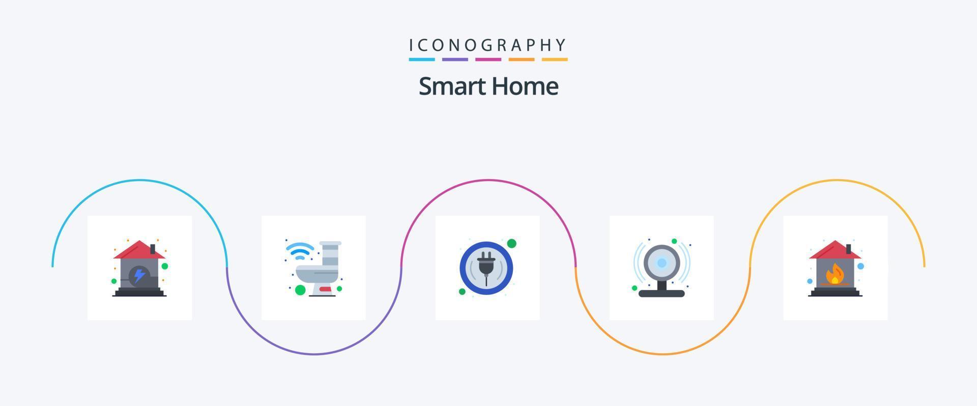 smart Hem platt 5 ikon packa Inklusive Hem. webb kam. smart. smart kam. tråd vektor